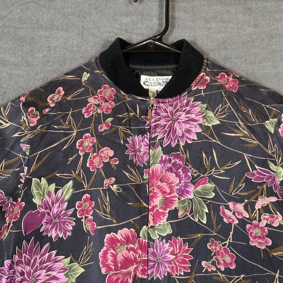 Allison Taylor Petite Floral Bomber Jacket With Ribbed Trim & Front Zip Womens S - Picture 5 of 11